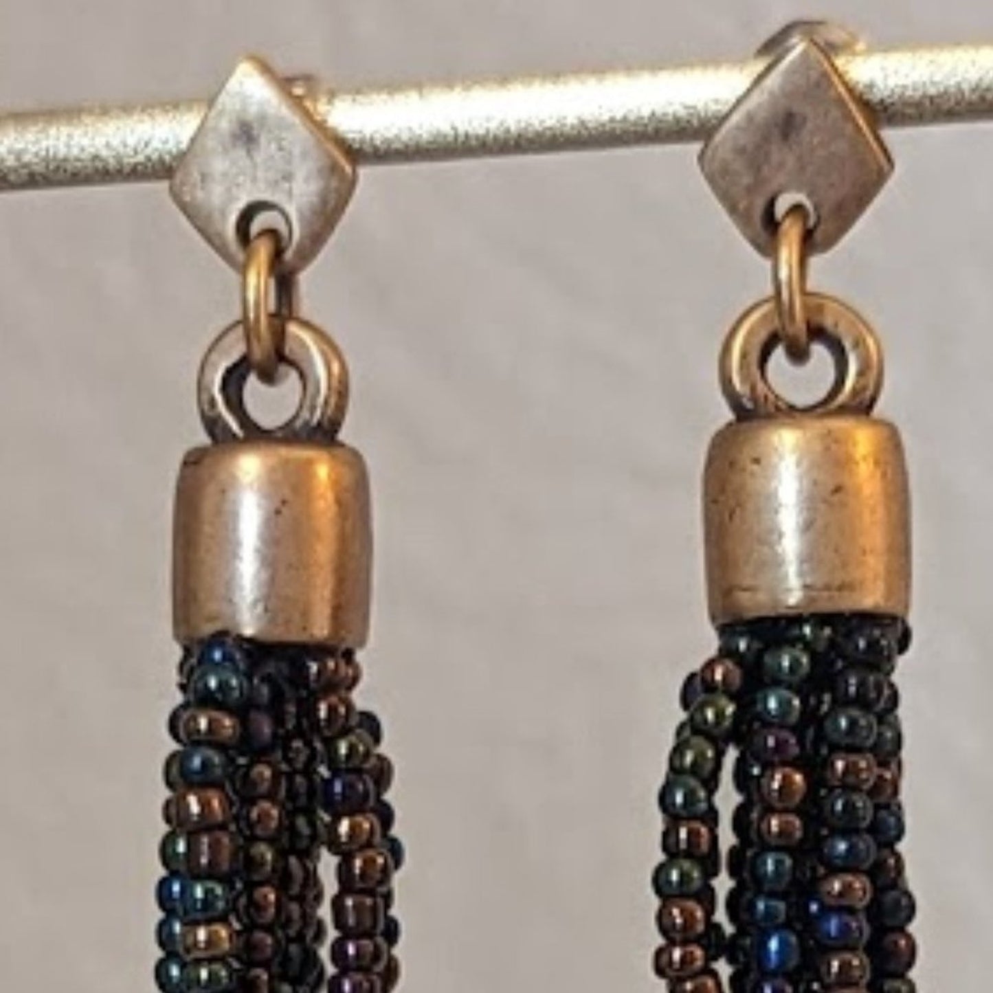 NWOT Chico's Metallic Seed Bead Tassel Brushed Gold Pierced Earrings