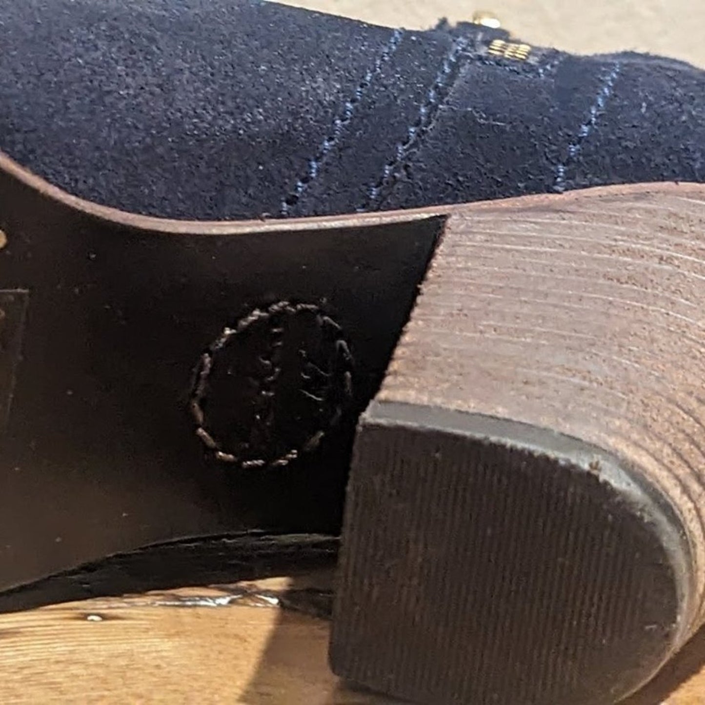 BODEN Women's Size 10.5" (EU 42) Navy Suede Side Zip Bootie with Cuban Heel