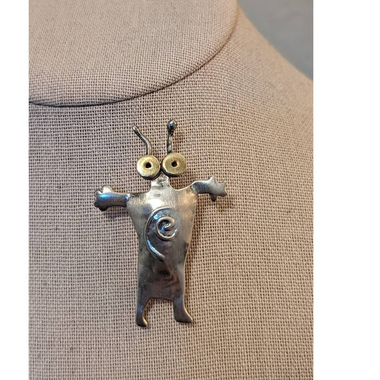 Sterling Large Eyed Antenna Swirl Belly Artisan Designed Brooch/Pendant