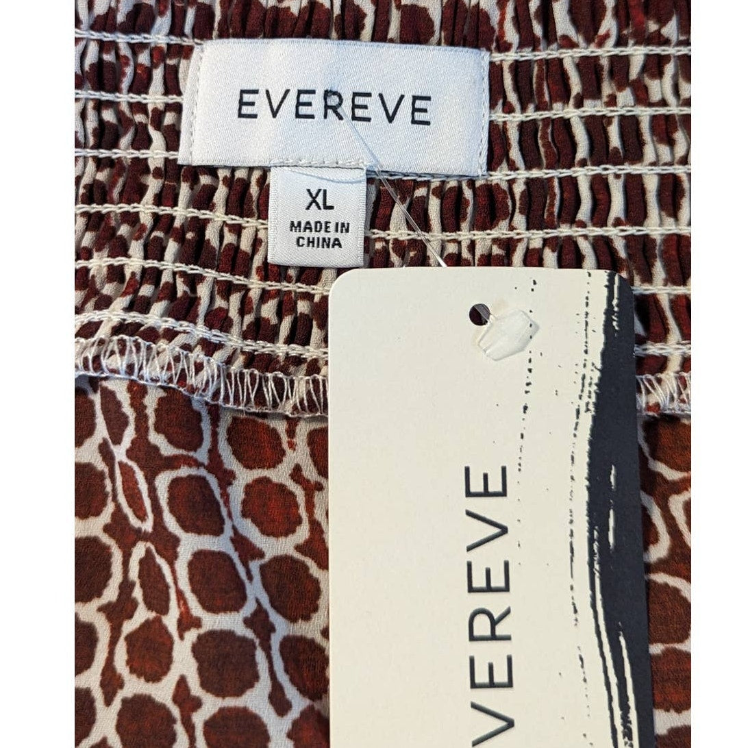 NWT Evereve Drew Smocked Tank Brown White Check Womens Sz XL