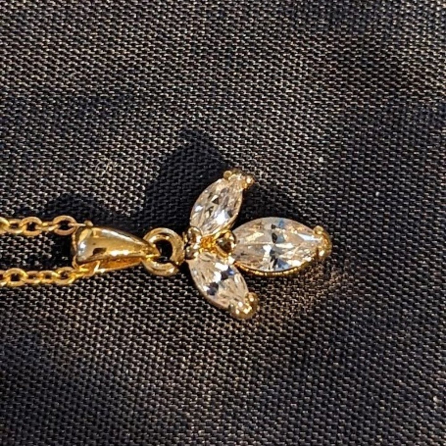 Three Marquis Cut CZ's Necklace Set in 14k Gold Electroplate on Gold Tone Chain