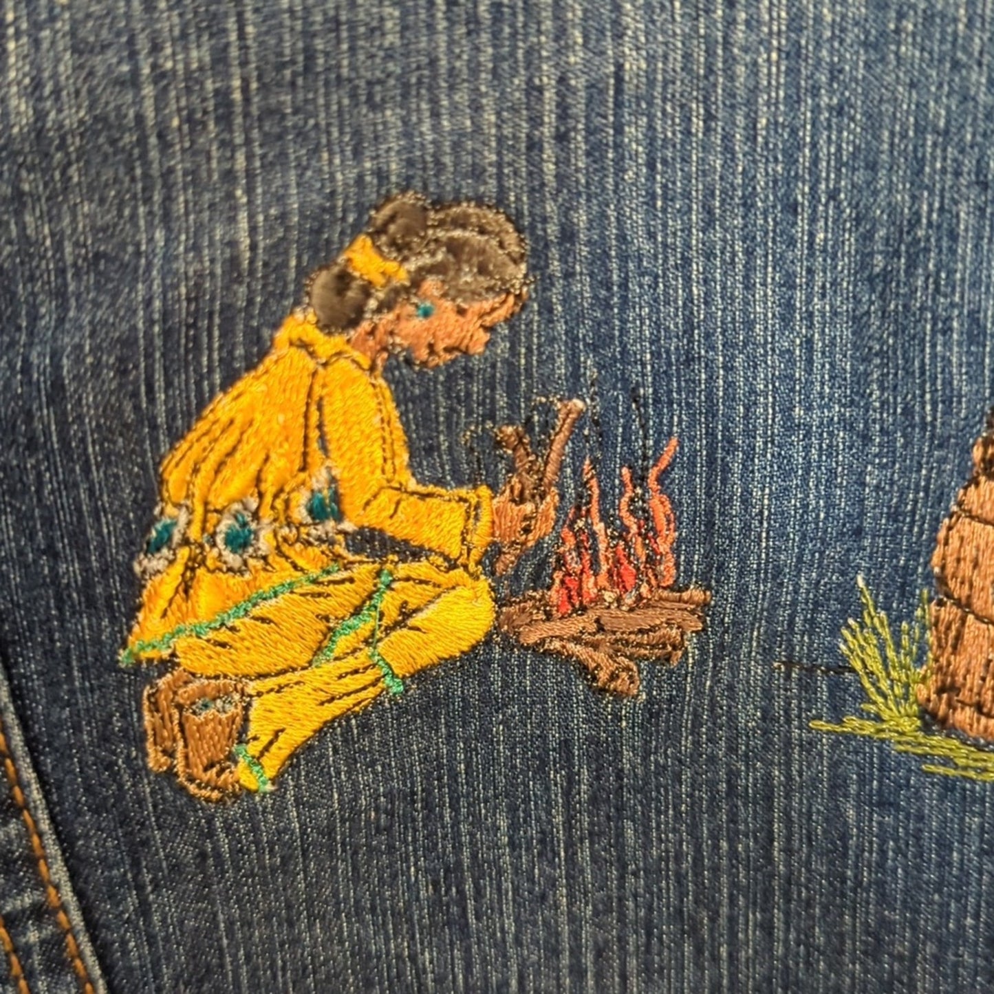 Cruel Girl Jean Jacket/Shacket With Navajo Embroidered Native American Figures