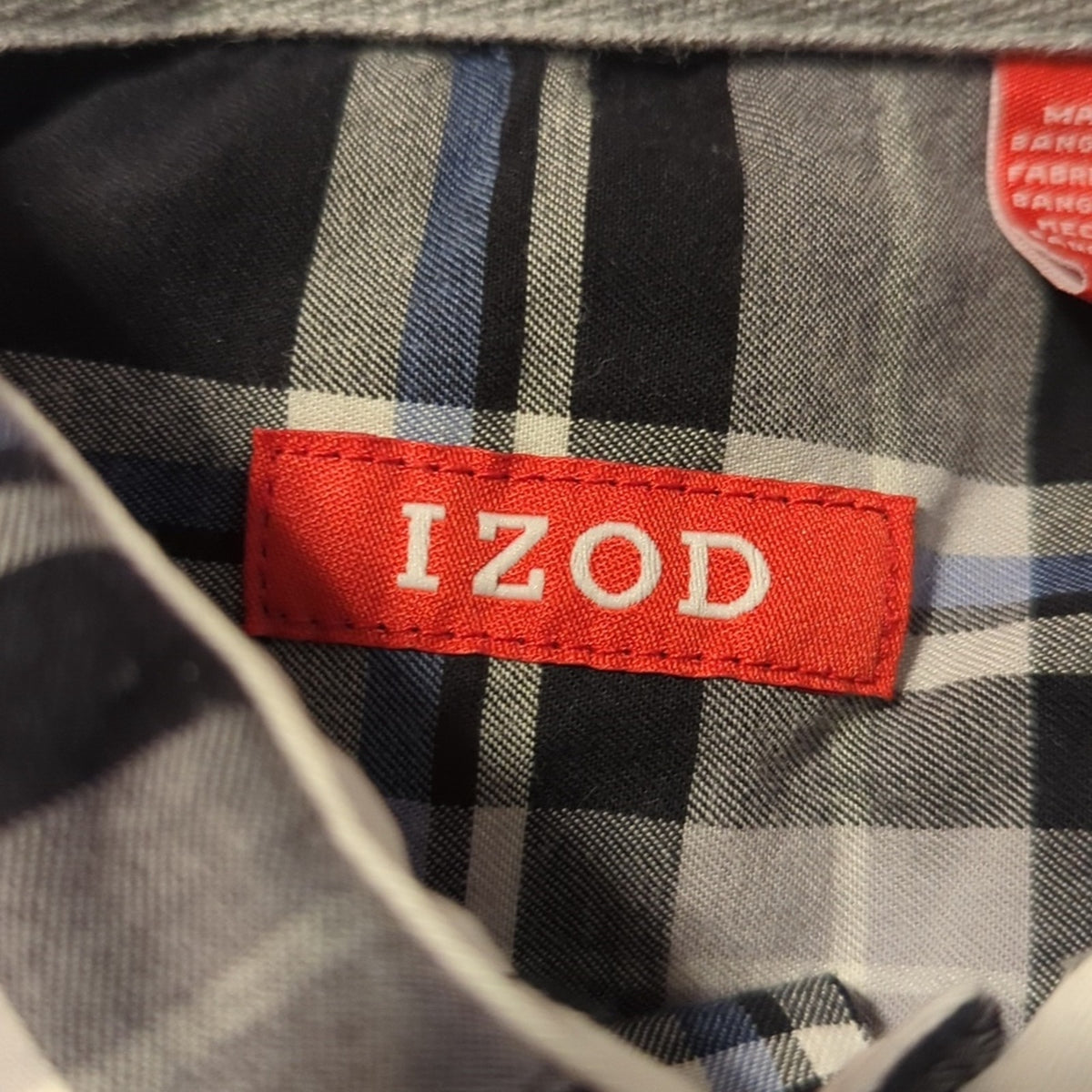 Izod Black Plaid 100% Cotton Casual Button Down Shirt Men's Size M