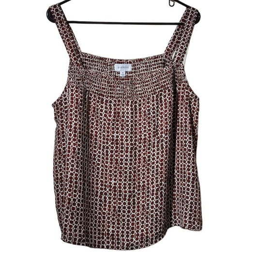 NWT Evereve Drew Smocked Tank Brown White Check Womens Sz XL