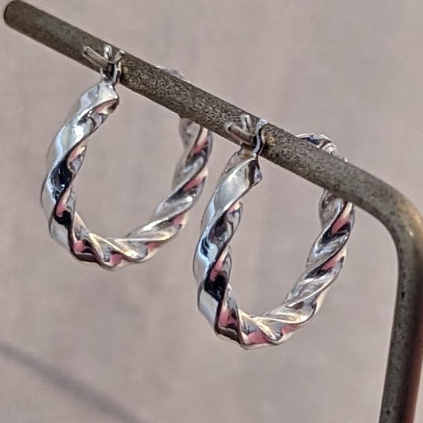 Silver Tone Twisted Hoop Earrings
