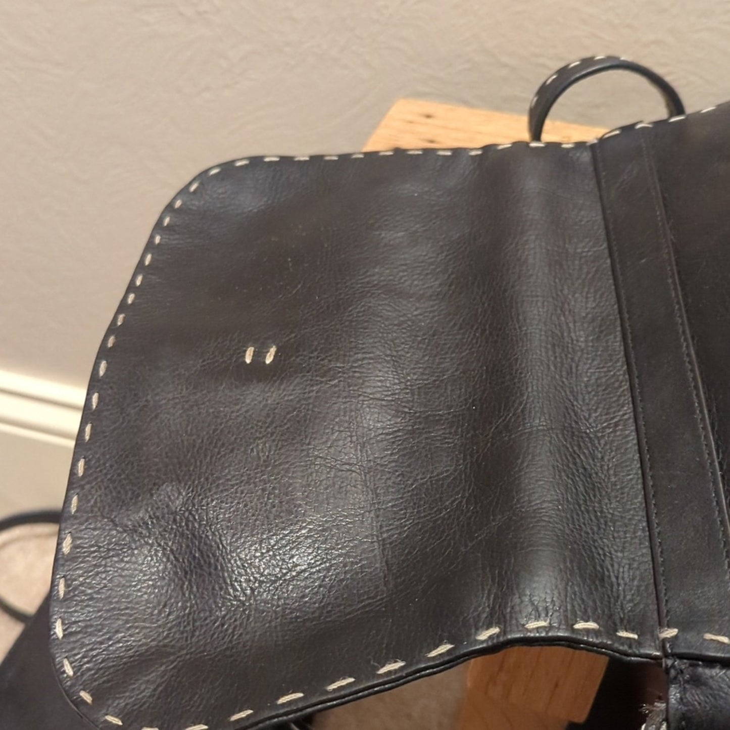 Adrienne Vittadini Crossbody Black Pebbled Topstitch Small Leather Handbag