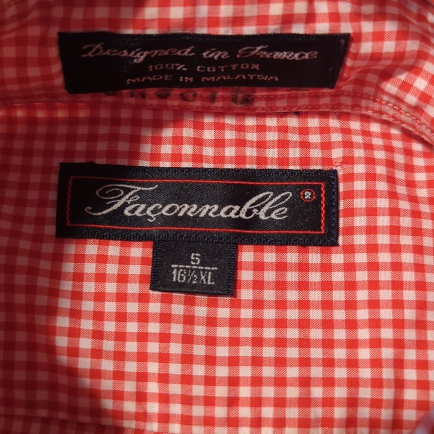 Faconnable Red Check 100% Cotton Button Down Shirt Men's Size XL
