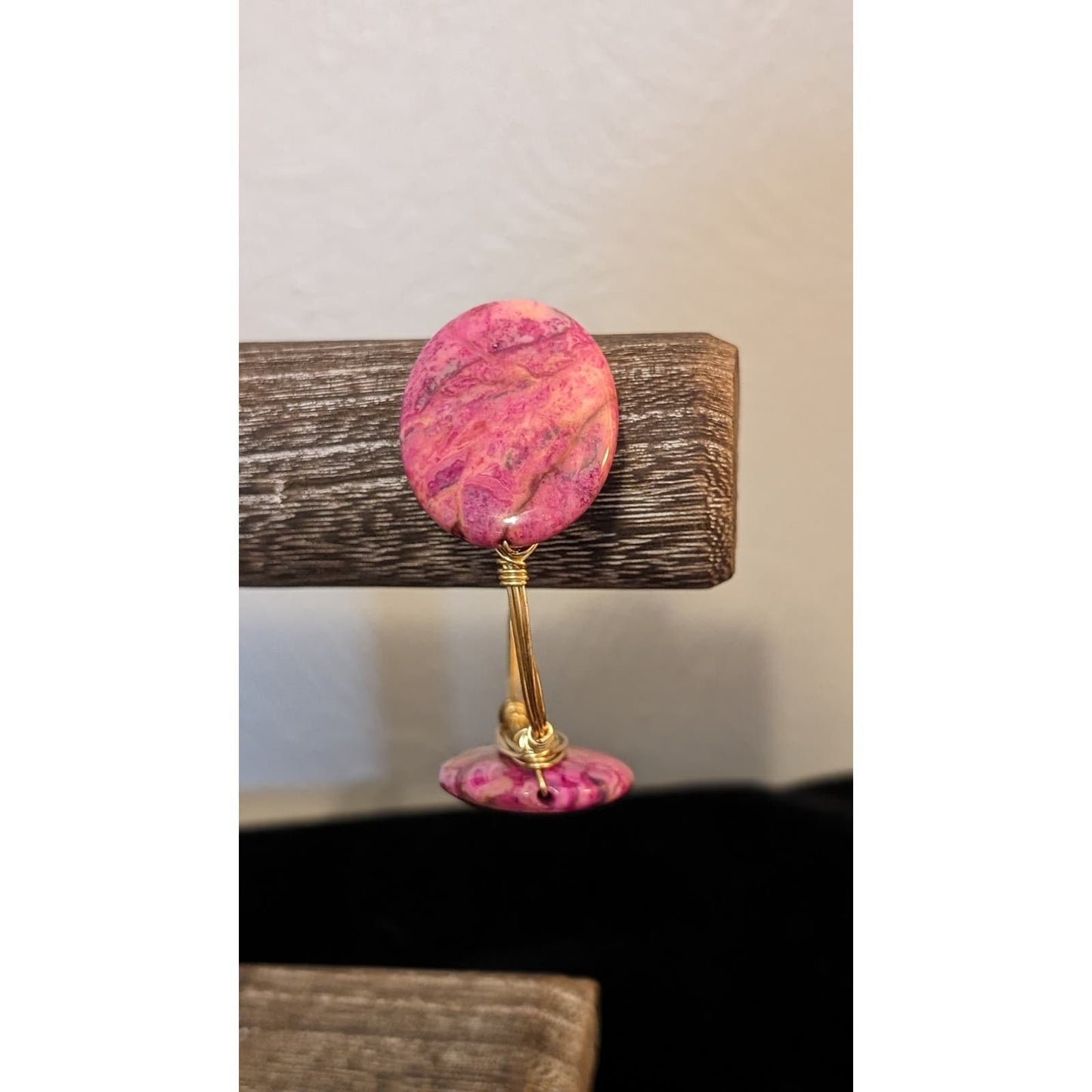 Bourbon & Bowties Three Oval Pink Stone Wire-Wrapped Bangle Bracelet