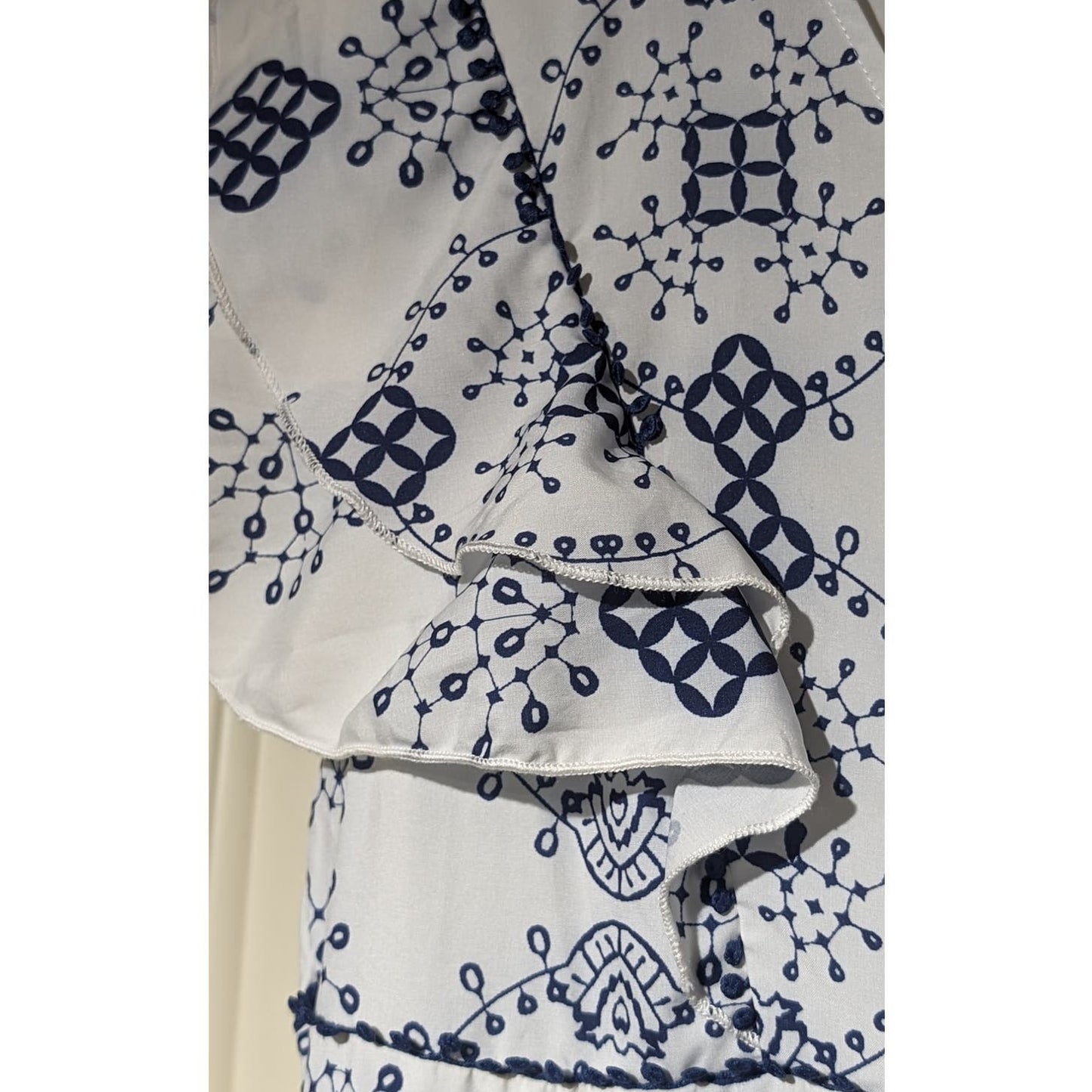 NWT Made with Love Navy/White Flutter Sleeve Tiered Maxi Dress Womens Sz L