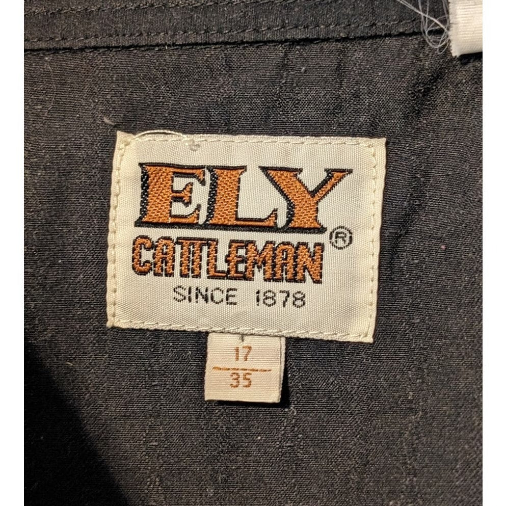 Ely Cattleman Vintage Black Pearl Snap Western Shirt Mens Sz 17-35